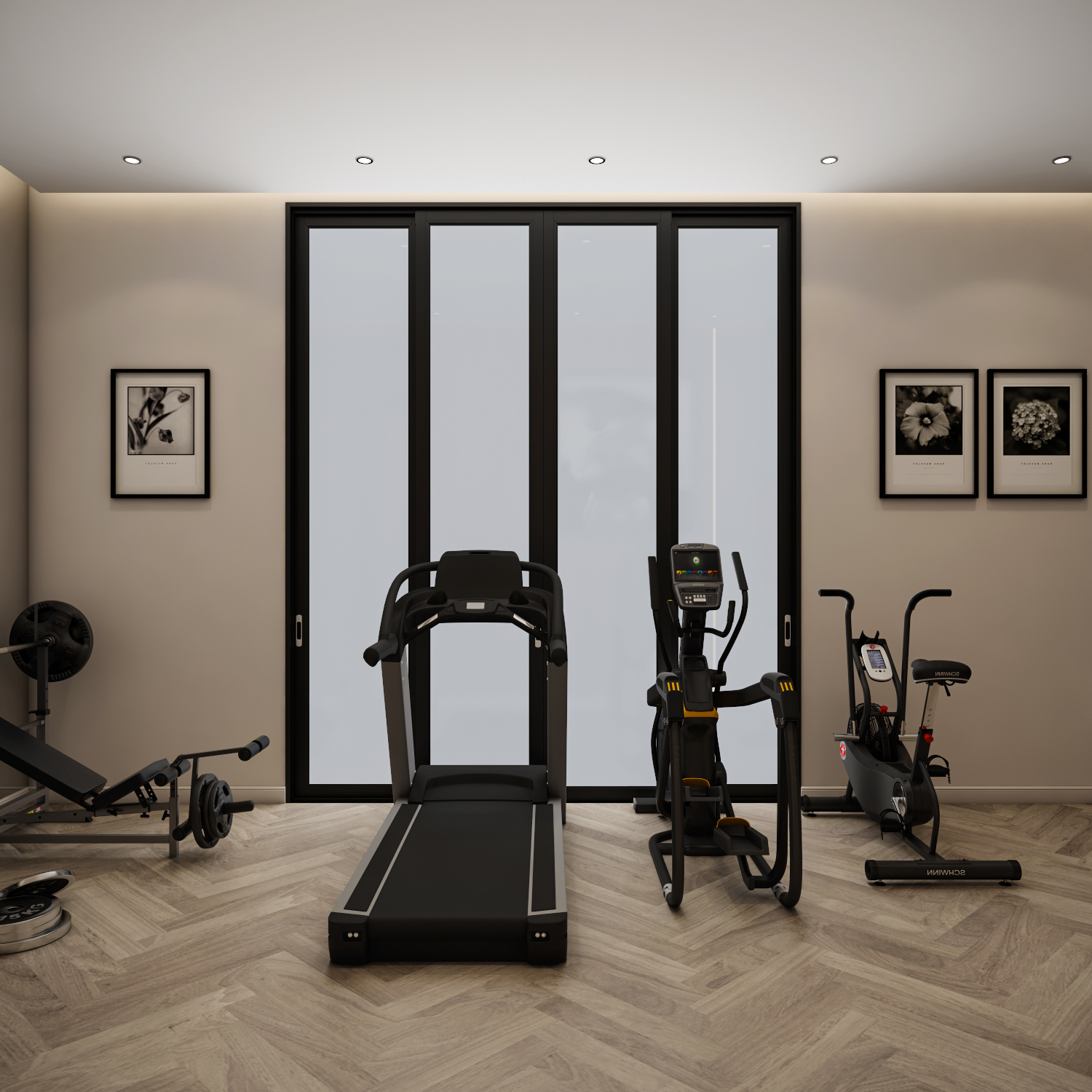 ديكور جيم منزلي مودرن يجمع بين أجهزة اللياقة البدنية والإضاءة الـ LED المخفية من إيماج جروب