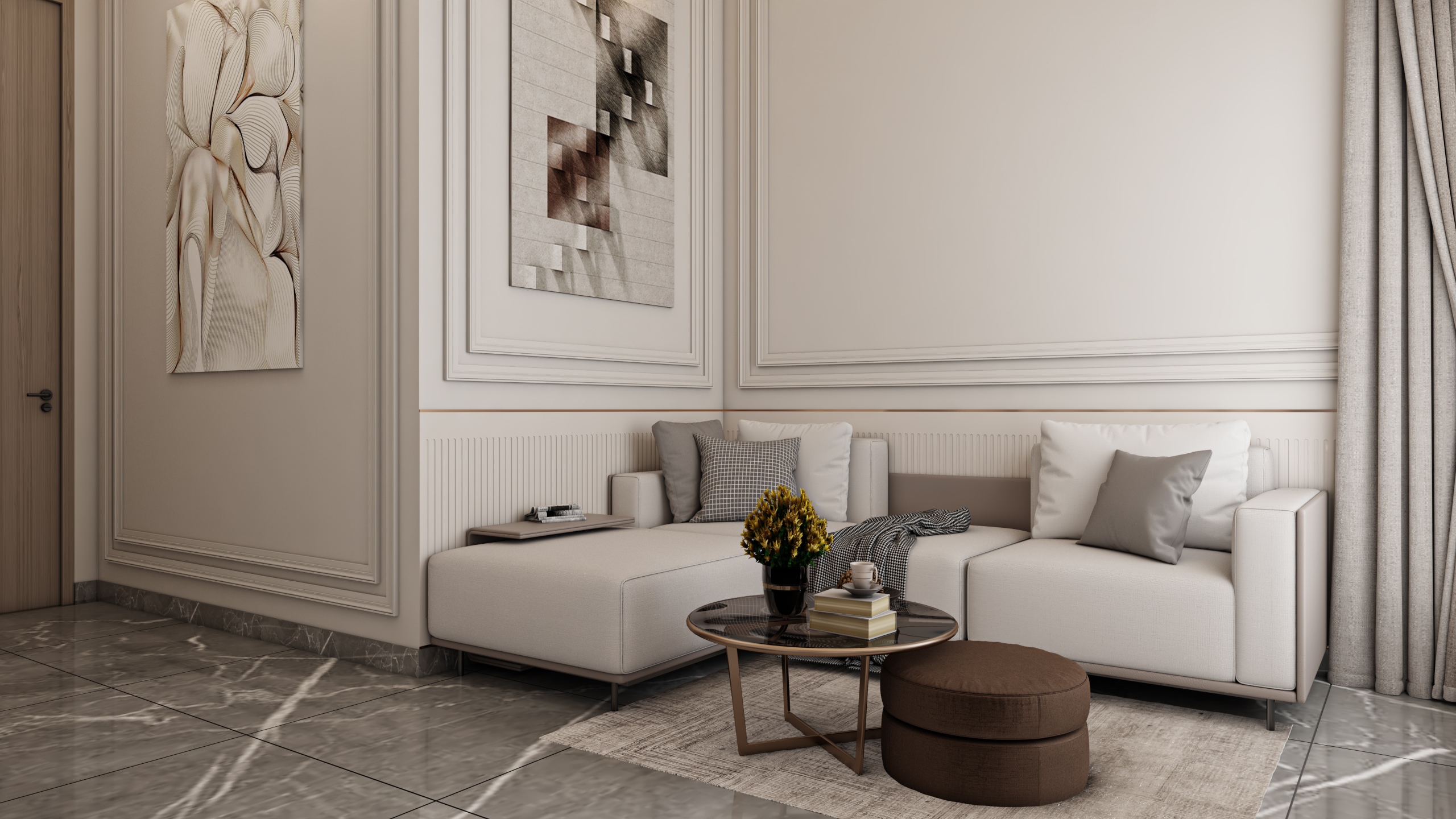 ركن زينة مودرن (تسريحة) مع مرايا عضوية وتفاصيل ذهبية أنيقة بتصميم إيماج جروب