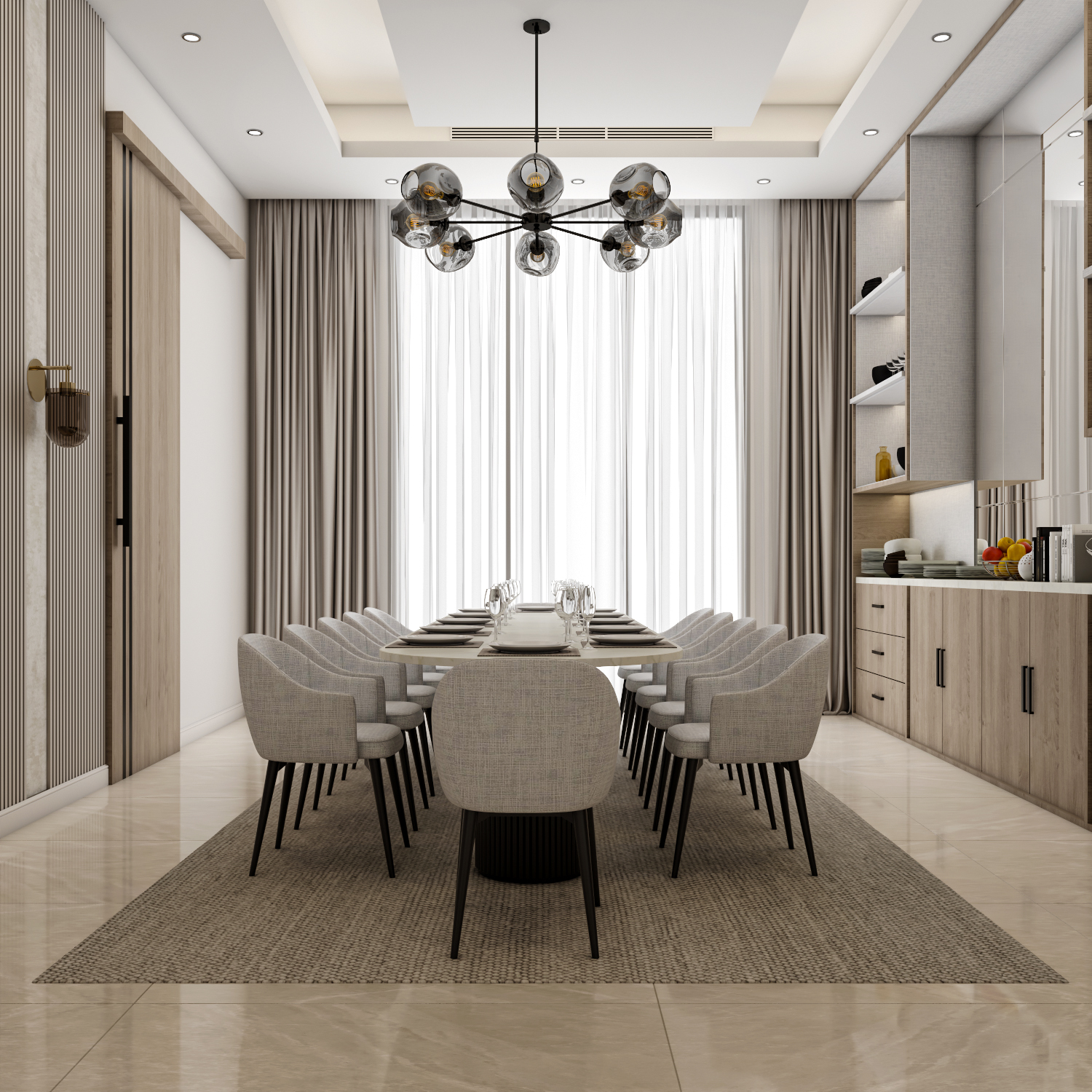 تصميم داخلي لغرف طعام واسعة بنمط نيوكلاسيك في السعودية - تنفيذ إيماج جروب