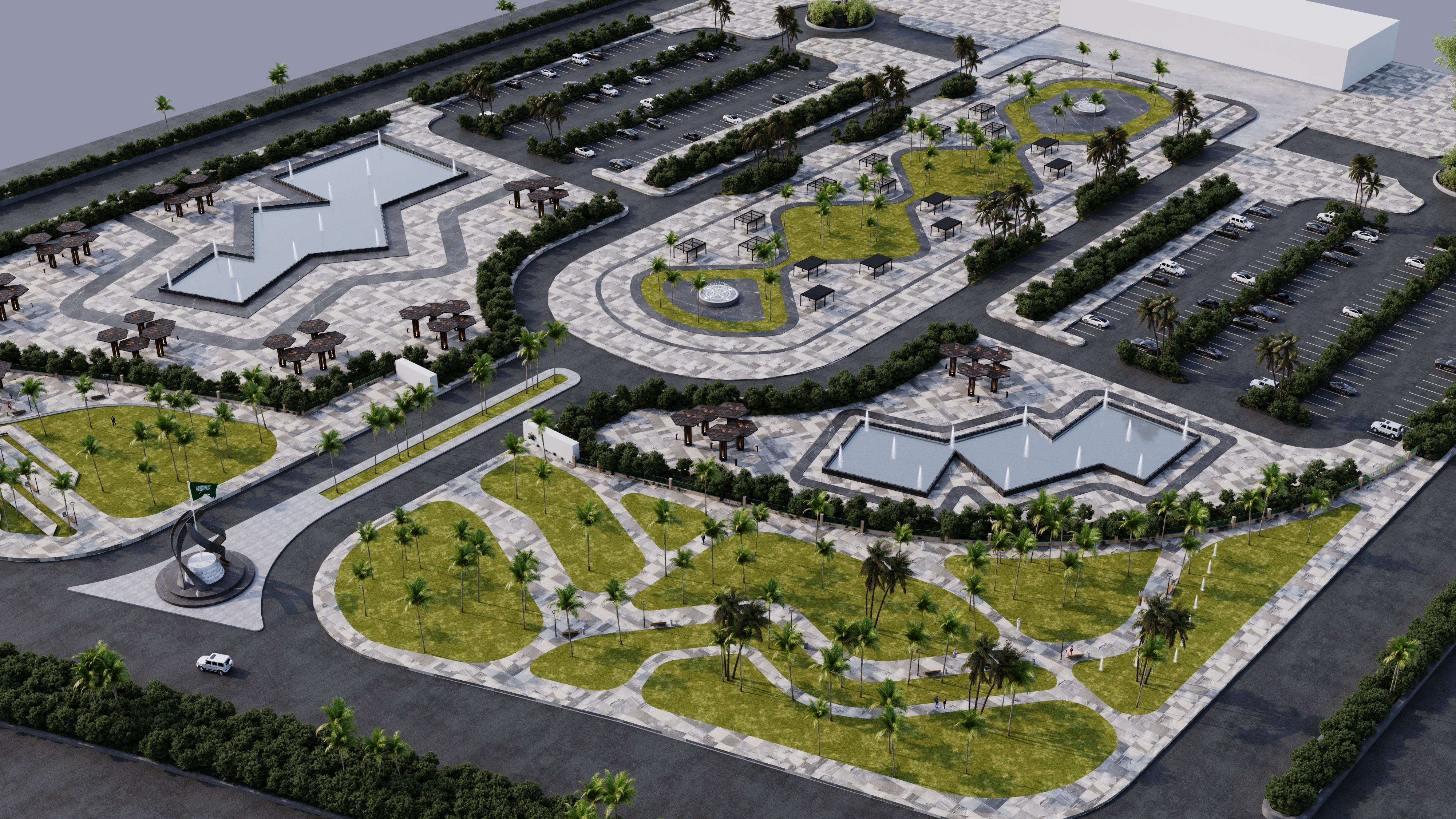 مخطط علوي شامل لتصميم الموقع العام واللاندسكيب لجامعة الأمير محمد بن فهد - تنفيذ احترافي