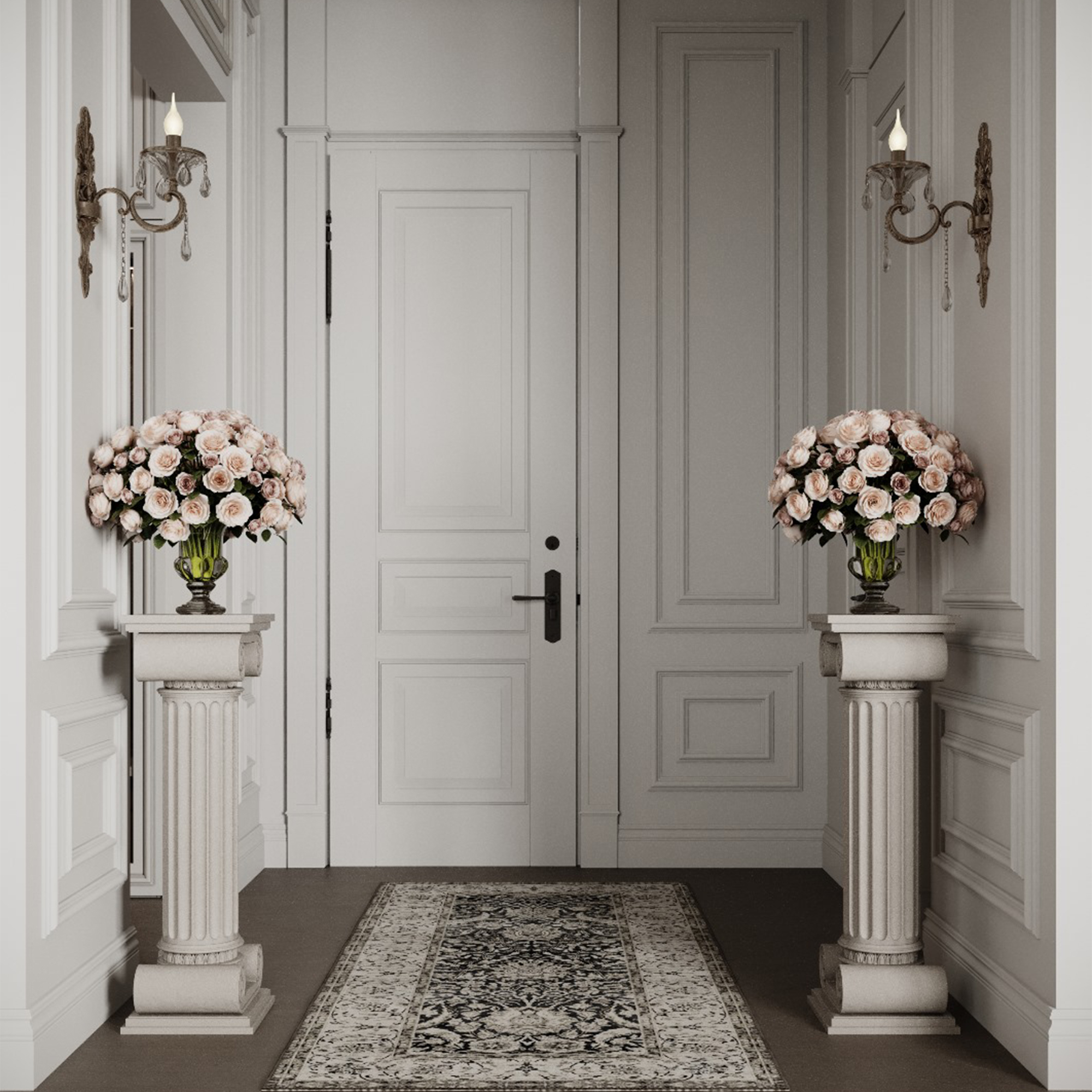 تصميم مدخل فاخر مع أعمدة كلاسيكية ولوحات جدارية بتنفيذ إيماج جروب